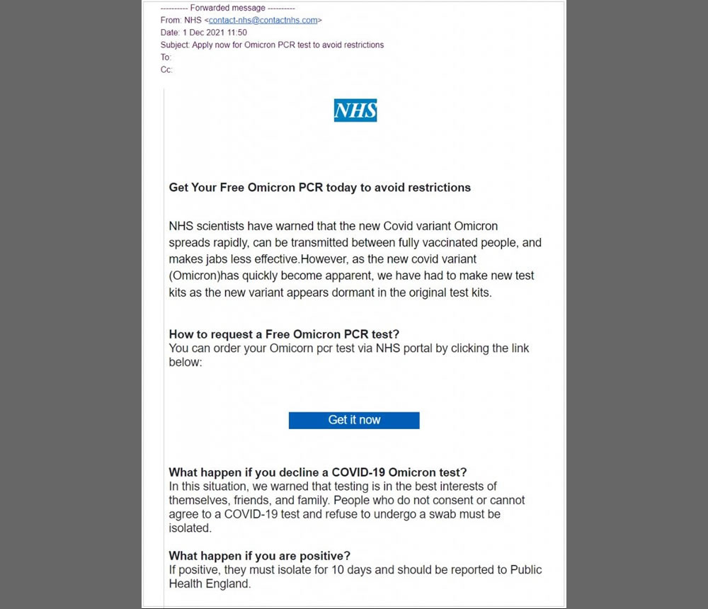 Omicron Phishing Scam UK